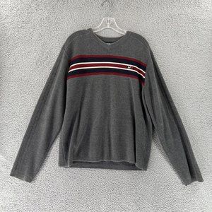90s Vtg Abercrombie Fitch XL Sweater Gray‎ VNeck Stripe Athletic Fit A92